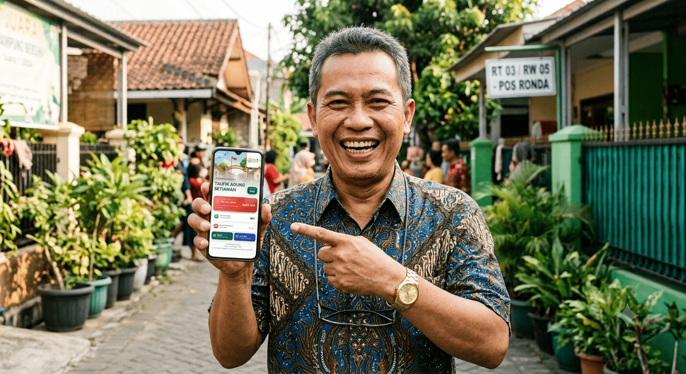 Bapak Ketua RT menunjukkan transparansi laporan kas Linkungan di pos ronda